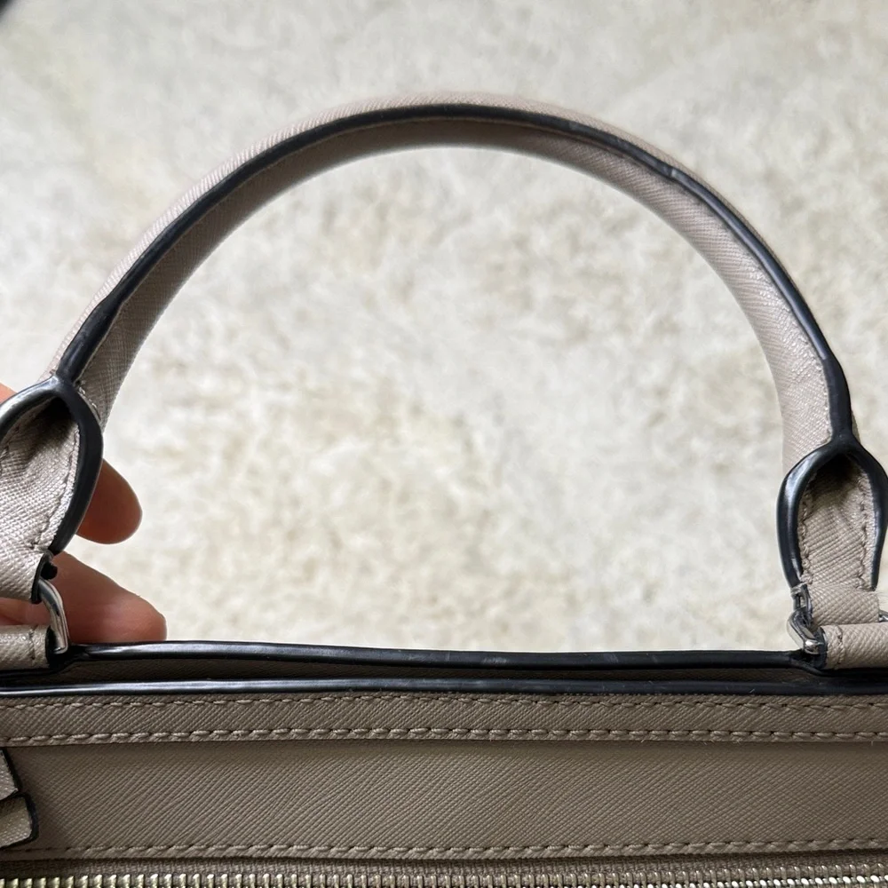 Tory Burch Robinson Crosshatch Tote Shoulder Bag Taupe